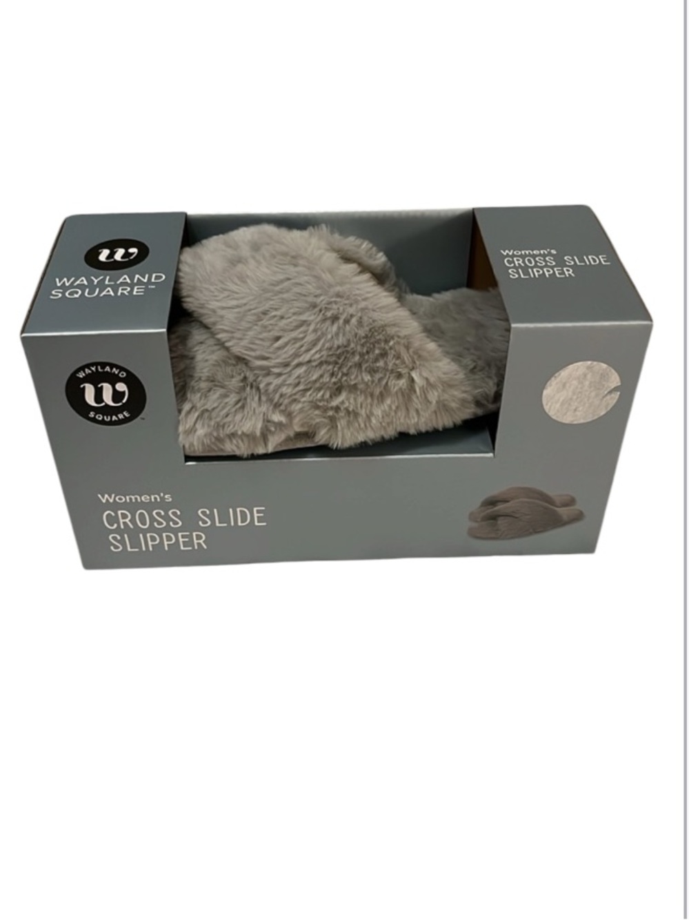 Wayland Woman’s Gray Fuzzy Criss Cross Slide Slippers Sz L
